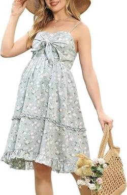 Maacie Umstands-Sommerkleid hohe Taille florales Kleid mit Spaghettiträgern und Fliege Aprikose XL von Maacie