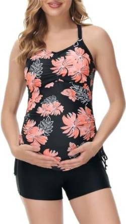 Maacie Umstandsbademode Tankini Zweiteiliges Set Ultra Bequeme Bademode Schwarze Blumen XL von Maacie