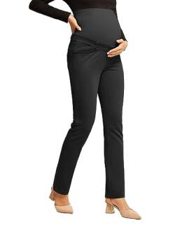 Maacie Umstandshose Elastisch Schwangerschaft Yogahosen mit Taschen Kleid Hosen Schwarz S MC0332A23-01 von Maacie