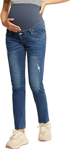 Maacie Umstandsjeans Jeans mit geradem Bein Umstandshose Slim Fit für die Arbeit dunkelblau L MC0336A23-02 von Maacie