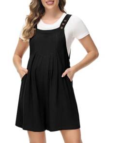 Maternity Sleeveless Rompers Wide Leg Button Up Elastic Waist Trendy Short Bib Overalls Jumpsuit with Pockets Black M von Maacie