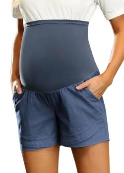 Schwangerschafts-Shorts Leger Rüschensaum Elastische Taille Baumwolle Leinen Shorts Mit Taschen Königsblau XL von Maacie