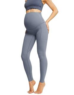 Schwangerschafts Stretch Leggings Workout Lounge Hosen mit Taschen Graublau S MC0340A23-03 von Maacie