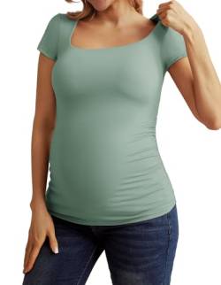 Umstandstop Umstandsmode Umstandskleidung Tops Schwangerschaft Kurzarm Umstands T-Shirt Grau Grün 2XL von Maacie