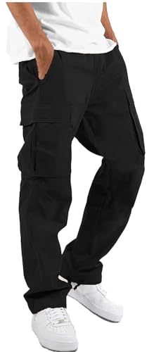 Maavoki Cargohose Herren Relaxed Fit Baumwolle mit Gummizug, Outdoor Freizeithose Casual Wanderhose Herren mit Multi Taschen Schwarz S von Maavoki