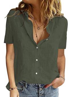 Maavoki Damen Casual Hemd Bluse, Einfarbig Shirt mit Knopfleiste Damen, Frauen V-Ausschnitt Oberteile Sommer Kurzarm Shirts Tops Grün, XX-Large von Maavoki