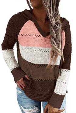 Maavoki Damen Knit Hoodie Sweatshirts Langarm Hoodies Casual Patchwork Kapuzenpullover von Maavoki