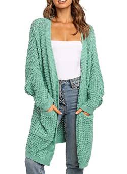 Maavoki Damen Lang Strickjacke, Oversize Langarm Sweater Cardigan, Casual Strickmantel Herbst Outerwear mit Tasche (Grün, S) von Maavoki