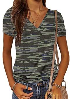 Maavoki Damen Sommer Camouflage T-Shirt, Casual Tops Basic Rundhals Kurzarm Oberteil, Lässige Einfarbige Sommerbluse Tops Shirt (Camouflage, S) von Maavoki