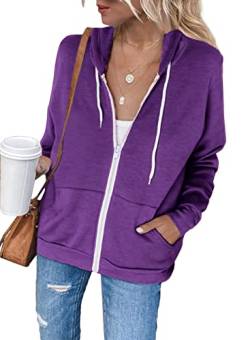 Maavoki Damen Zip Hoodie Langarm Kapuzenjacke Sweatjacke Outwear Jacken Herbst Winter Sweatshirtjacke violett L von Maavoki