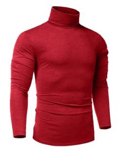 Maavoki Herren Langarmshirts Rollkragen Regular Fit Rollkragenpullover Basic Stretchy Casual Tops Sweatshirt Rot XL von Maavoki