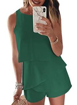 Maavoki Jumpsuit Damen Elegant Sommer Ärmellos Overall mit Rüschen Frauen Oberteile Top und Kurze Hose Grün M von Maavoki