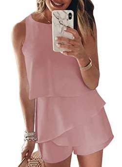 Maavoki Jumpsuit Damen Elegant Sommer Ärmellos Overall mit Rüschen Frauen Oberteile Top und Kurze Hose Rosa M von Maavoki