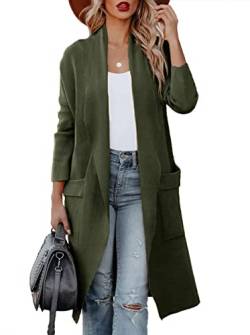 Maavoki Strickjacke Damen, Langarm Offene Front Cardigan mit Tasche, Casual Lange Einfarbig Strickmantel Grün, S von Maavoki