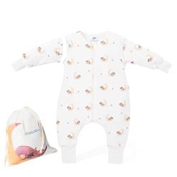 Mababu Ganzjahres Baby Schlafsack mit Füßen & abnehmbaren Ärmeln - 1.5 TOG - 100% GOTS Bio-Baumwolle - Ganzjähriger Kinderschlafsack mit Füßen- umklappbare Bündchen - Bär, 90cm von Mababu