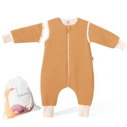 Mababu Ganzjahres Baby Schlafsack mit Füßen & abnehmbaren Ärmeln - 1.5 TOG - 100% GOTS Bio-Baumwolle - Ganzjähriger Kinderschlafsack mit Füßen- umklappbare Bündchen - Karamell, 90cm von Mababu
