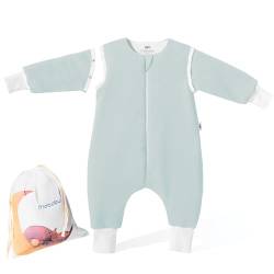 Mababu Ganzjahres Baby Schlafsack mit Füßen & abnehmbaren Ärmeln - 1.5 TOG - 100% GOTS Bio-Baumwolle - Ganzjähriger Kinderschlafsack mit Füßen- umklappbare Bündchen - Sea Green, 100cm von Mababu