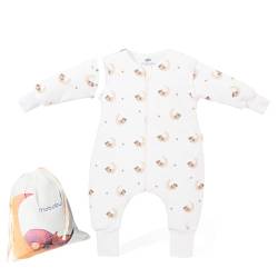 Mababu Ganzjahres Baby Schlafsack mit Füßen & abnehmbaren Ärmeln - 2.5 TOG - 100% GOTS Bio-Baumwolle - Ganzjähriger Kinderschlafsack mit Füßen- umklappbare Bündchen (Bär, 70cm) von Mababu