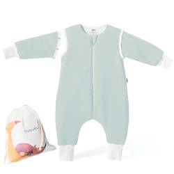 Mababu Ganzjahres Baby Schlafsack mit Füßen & abnehmbaren Ärmeln - 2.5 TOG - 100% GOTS Bio-Baumwolle - Ganzjähriger Kinderschlafsack mit Füßen- umklappbare Bündchen (Sea Green, 100cm) von Mababu