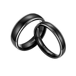 Mabohity Damen-Ring 4mm Titanringe Verlobungsringe Trauringe Matte Schwarz mit Polierte Kante, Größe 60 von Mabohity