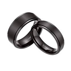 Mabohity Damen-Ring Matt Schwarz Titan-Ring Titanium 6mm Breit Ehering Verlobungsring Freundschaftsring Partnerring Paar Ringe, Größe 49 von Mabohity