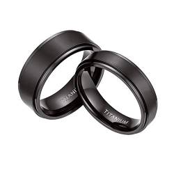 Mabohity Damen-Ring Matt Schwarz Titan-Ring Titanium 6mm Breit Ehering Verlobungsring Freundschaftsring Partnerring Paar Ringe, Größe 65 von Mabohity