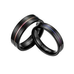 Mabohity Damen-Ring Titan-Ring mit Groove Titanium 5mm Breit Ehering Verlobungsring Trauring Freundschaftsring Partnerring Paar Hochzeit Band, schwarz pink, Größe 52 von Mabohity