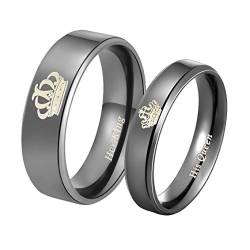 Mabohity Damen-Ring Titan-Ring mit Krone Her King und His Queen Gravur Titanium 5mm Breit Ehering Verlobungsring Freundschaftsring Partnerring Paar Ring, Schwarz, Größe 60 von Mabohity