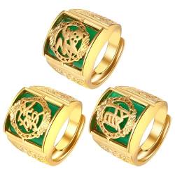 Mabohity Glück Reichtum Vermögen Ring: 3 PCS Herren Stamp Ring Set Einstellbare Größe Symbol für Erfolg und Wohlstand von Mabohity