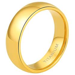 Mabohity Ring Damen Hochpoliert Titan Ring Titanium Ehering Verlobungsring Trauring Freundschaftsring Partnerring Hochzeit Band, Gold 6mm Breite, Größe 52 (16.6) von Mabohity