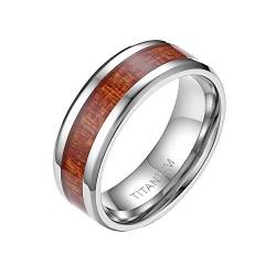 Mabohity Ring Heren 8MM Titan-Ring mit Holz Echtholz Titanium Ehering Verlobungsring Freundschaftsring Hochzeitsband Bandring, Silber, Größe 60 von Mabohity