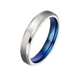 Mabohity Ring Herren/Damen Matt + Hochpoliert Titan-Ring Titanium 4mm Breit Ehering Verlobungsring Trauring Freundschaftsring Partnerring Hochzeit Band, Blau Silber, Größe 52 von Mabohity