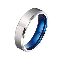 Mabohity Ring Herren/Damen Matt + Hochpoliert Titan-Ring Titanium 6mm Breit Ehering Verlobungsring Trauring Freundschaftsring Partnerring Hochzeit Band, Blau Silber, Größe 52 von Mabohity