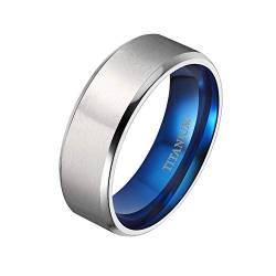 Mabohity Ring Herren/Damen Matt + Hochpoliert Titan-Ring Titanium 8mm Breit Ehering Verlobungsring Trauring Freundschaftsring Partnerring Hochzeit Band, Blau Silber, Größe 49 von Mabohity