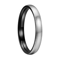 Mabohity Ring Herren/Damen Matt Gebürsteter Titan-Ring Titanium 3mm Breit Gewölbt Ehering Verlobungsring Freundschaftsring Hochzeit Band, Schwarz Silber, Größe 52 von Mabohity