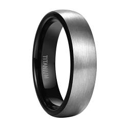 Mabohity Ring Herren/Damen Matt Gebürsteter Titan-Ring Titanium 6mm Breit Gewölbt Ehering Verlobungsring Freundschaftsring Hochzeit Band, Schwarz Silber, Größe 72 von Mabohity