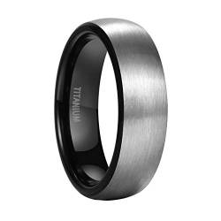 Mabohity Ring Herren/Damen Matt Gebürsteter Titan-Ring Titanium 7mm Breit Gewölbt Ehering Verlobungsring Freundschaftsring Hochzeit Band, Schwarz Silber, Größe 62 von Mabohity