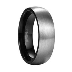 Mabohity Ring Herren/Damen Matt Gebürsteter Titan-Ring Titanium 8mm Breit Gewölbt Ehering Verlobungsring Freundschaftsring Hochzeit Band, Schwarz Silber, Größe 52 von Mabohity