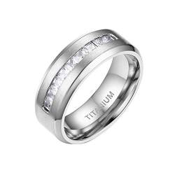 Mabohity Ring Herren/Damen Titan-Ring mit Zirkonia Titanium 8mm Breit Ewigkeit Ehering Verlobungsring Freundschaftsring Hochzeit Band, Silber, Größe 57 von Mabohity