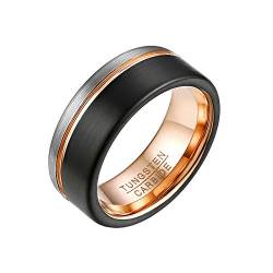 Mabohity Ring Herren Damen Wolframcarbid-Ring 8mm Breit Ehering Mit Gravur Verlobungsring Freundschaftsring Partnerring Paar Hochzeit Band, Schwarz Silber, Größe 75 von Mabohity