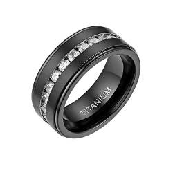 Mabohity Ring Herren Titan-Ring mit Zirkonia Titanium 8mm Breit Ewigkeit Ehering Verlobungsring Freundschaftsring Hochzeit Band, Schwarz, Größe 54 von Mabohity