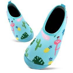 Badeschuhe Kinder Schwimmschuhe Wasserschuhe Schnell Trocknend Strandschuhe Aquaschuhe für Jungen Mädchen Baby Beach Pool(Blau Flamingo,2.5/3 UK Child,18/19 EU) von Mabove