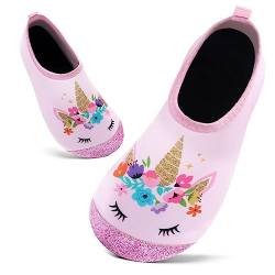 Badeschuhe Kinder Schwimmschuhe Wasserschuhe Schnell Trocknend Strandschuhe Aquaschuhe für Mädchen Baby Beach Pool(Flash Pink Einhorn,12/12.5 UK Child,30/31 EU) von Mabove