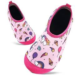 Badeschuhe Kinder Schwimmschuhe Wasserschuhe Schnell Trocknend Strandschuhe Aquaschuhe für Mädchen Baby Beach Pool(Rosa Pink Einhorn,12/12.5 UK Child,30/31 EU) von Mabove