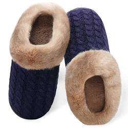 Damen Herren Hausschuhe Winter Memory Foam Pantoffeln Unisex Warm Plüsch und rutschfeste Indoor Bequem Slippers(Blau-K,46/47 EU) von Mabove