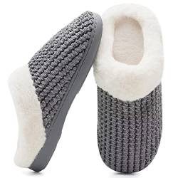 Damen Herren Hausschuhe Winter Memory Foam Pantoffeln Unisex Warm Plüsch und rutschfeste Indoor Bequem Slippers(Grau-K,44/45 EU) von Mabove