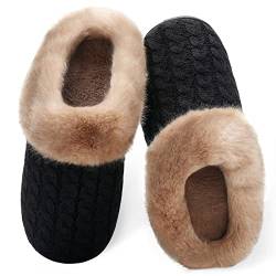 Damen Herren Hausschuhe Winter Memory Foam Pantoffeln Unisex Warm Plüsch und rutschfeste Indoor Bequem Slippers(Schwarz-K,40/41 EU) von Mabove