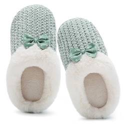 Hausschuhe Mädchen Kinder Memory Foam Pantoffeln Kuschelig Bogen Hausschuhe Winter Wärme Bequem Slippers(Mint Grün,30/31 EU) von Mabove