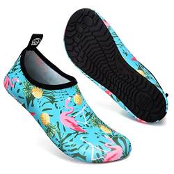 Mabove Badeschuhe Wasserschuhe Schwimmschuhe Damen Strandschuhe Aquaschuhe Barfussschuhe Neopren Surfschuhe(Flamingo Blau,36/37 EU) von Mabove