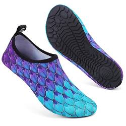 Mabove Badeschuhe Wasserschuhe Schwimmschuhe Damen Strandschuhe Aquaschuhe Barfussschuhe Neopren Surfschuhe(Lila Meerjungfrau,34/35 EU) von Mabove